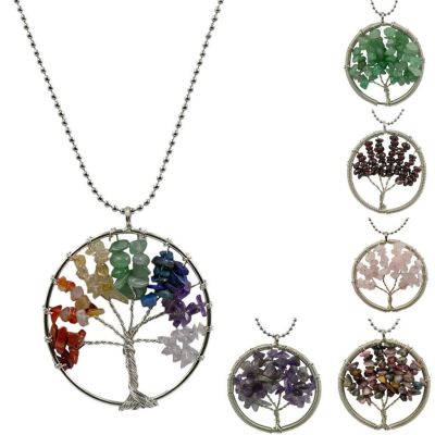 Tree of Life Gemstone Crystal Stone Chips Beads Pendant Necklace Chain