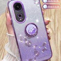 2023ใหม่พร้อมสต็อกเคสมือถือ A38 OPPO 4G ดอกไม้แวววาวสีชมพูม่วงกากเพชรส่องแสงเป็นประกายวิบวับปลอกโทรศัพท์มือถือนิ่มพร้อมฝาครอบโทรศัพท์ที่วางที่ตั้งแหวน