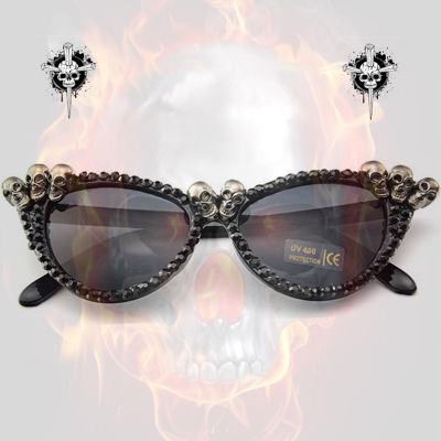 Halloween Sparkling Sunglasses UV Protection Shining Rhinestone Skull Sun Glasses for Outdoor &amp; Party Dress
