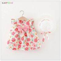 Children Girl Dress Flower Bowknet Pageant ELegant Princess Clothes Suncap Birthday Beach 1 2 3 Yrs Kids Outfits Summers Tops  by Hs2023