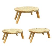 Wooden Folding Picnic Table with Wine Glass Holder - Portable 2 in 1 Wine Glass Rack &amp; Compartmental Dish