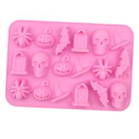 18 Cavities Halloween Scary Silicone Mold Hat Skull Tomb Bat Pumpkin Spider Chocolate Gummy Mould Cake Decoration Baking Mold