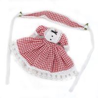 dress red Plaid skirt lace &amp; headdress &amp; flower for blyth doll 1/6 30cm เสื้อผ้าตุ๊กตาบลายธ์