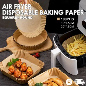 Air Fryer Disposable Paper Liner Parchment Sheets Round, Grease and Water Proof Non Stick Basket Liners for Baking Cooking (200pcs), Brown