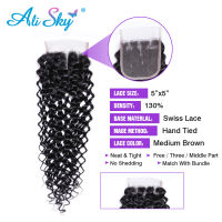 Kinky Curly 5X5 Lace Closure With Baby Hair Human Lace Swiss Lace Natural Black Color Bleached Knots zilian Remy Hair Sky