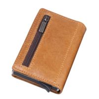 Anti Rfid id Card Holder Case Men Genuine Leather Metal Wallet Male Coin Purse Women Mini Carbon Credit Card Holder With Zipper