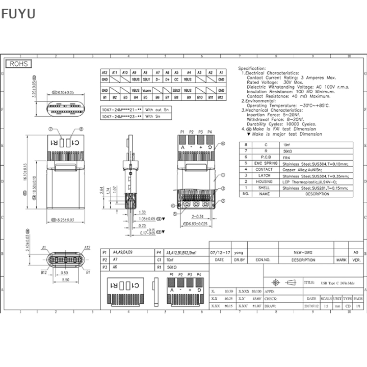 fuyu-10ชิ้นแจ็คปลั๊ก-usb-3-1ชนิด-c-เชื่อมต่อกับปลั๊กบอร์ด-pcb-สำหรับแอนดรอยด์