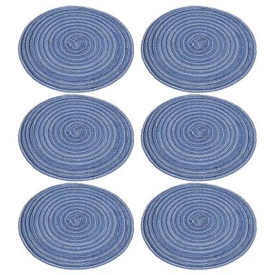 6ชิ้นหม้อ Trivets ขนาดใหญ่ถักทอขาตั้งสามขารถไฟเหาะด้ายฝ้ายสานถ้วยรถไฟเหาะหม้อร้อนจานขาตั้งสามขา Pad Mat สีฟ้า