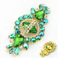 1PCS Green candy shape rhinetone applique shiny crystal with Gold metal base for women fashion clothese decorations