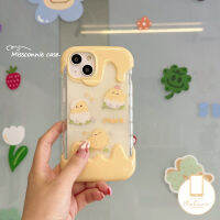 MissConnie เคสลายการ์ตูนลูกไก่สามตัวสามารถใช้ได้กับ IPhone XR 14 11 13 12 Pro Max 7Plus 8 Plus X 7 8 Plus XS Max ฝา Tpu นุ่มกันกระแทกไอศกรีม3D