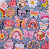 ผีเสื้อหัวใจรัก Rainbow Patch สีชมพู Series เย็บปักถักร้อย Patch เย็บ Applique เหล็กบนแพทช์สำหรับเสื้อผ้าน่ารักการ์ตูน Patch DIY-Heluyou