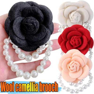 ผ้าพันคอขนสัตว์หัวเข็มขัด Camellia หมุดเข็มกลัดดอกไม้มุกพู่เครื่องประดับแฟชั่นเข็มกลัดสำหรับเสื้อผู้หญิงปก