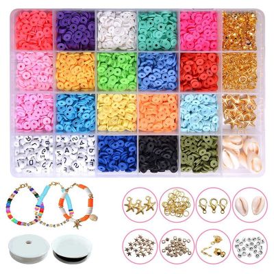 Clay Flat Beads,Round Clay Spacer Beads Clay Beads for Jewellery Making Bracelet Necklace DIY Making Kit for Kids Adults
