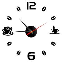 3D Wall Clock European Acrylic Wall Sticker Home Decoration Office Living Room Quartz Needle Coffee Cups Kitchen Wall Art Decor