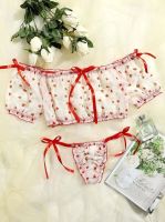 Porno Sexy Womens Underwear Set Bra Set Bandage Bikini Lingerie Cute Dot Mesh Sheer Lingerie Set Three-Point Suit