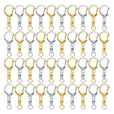 100 Piece D Hook Keychain Hardware with Jump Rings, Metal Split Key Ring Clips with Chain for Craft Charm Making DIY
