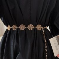 Retro Hollow Out Carved Women Chain Belt Round Metal Adjustable Thin Waist Chain Belts Dress Pants Decorative Waistbands Straps