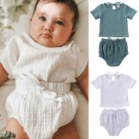 2pcs Toddler Baby Boys Girls Summer Clothing Set Cotton Linen Solid Short Sleeve T-Shirts+Shorts Newborn Infant Outfits  by Hs2023