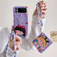 เคสโทรศัพท์สายรัดข้อมือน่ารัก Samsung Galaxy Z Z Flip 5 Z Flip 3 Z 4เคสป้องกันพื้นผิวสังข์ลายภาพวาดสีน้ำมันลายดอกไม้เคสซิลิโคนสำหรับผู้หญิง Z Flip4 5G