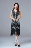 ชุดเดรสวินเทจ Great Gatsby Dress 1920s sequin flapper Dress PROM tassel Hem DRESS