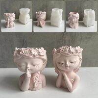 1Pcs Thin Girl Long Hair Beautiful Girl Flower Pot Silicone Mold Plaster Dropping Mould For Candlestick Creative Flowerpot Mold