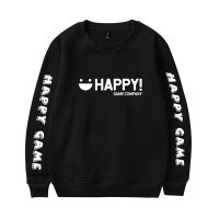 Sudadera con capucha de Happy Game para hombre y mujer, suéter Unisex de manga larga con cuello redondo, estilo Hip Hop, Tops blancos y negros