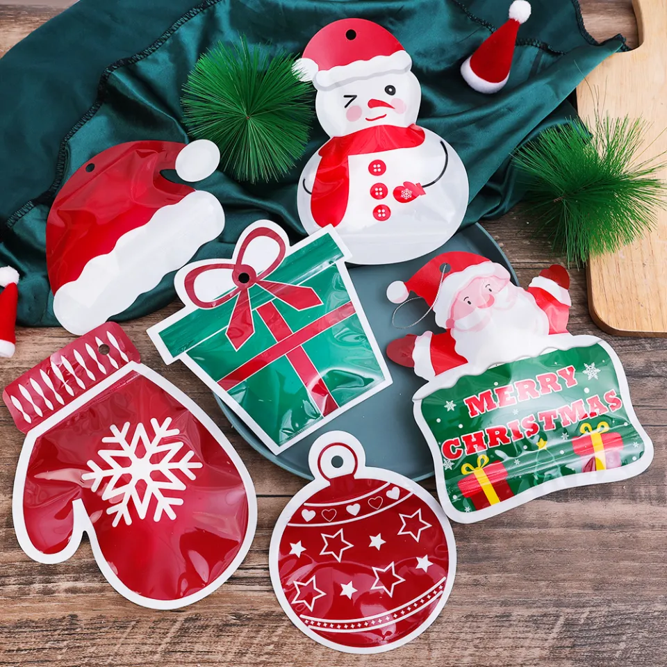 10Pcs Christmas Ziplock Bag Plastic Cartoon Candy Gift Ziplock Packaging  Bag Christmas Tree Elk Cookies Snack Storage Bags