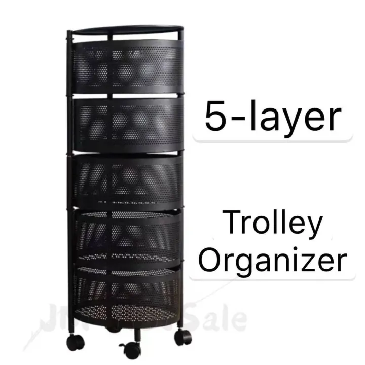 5Layer Rotatable Kitchen Utility Trolley Cart Shelf Storage Rack