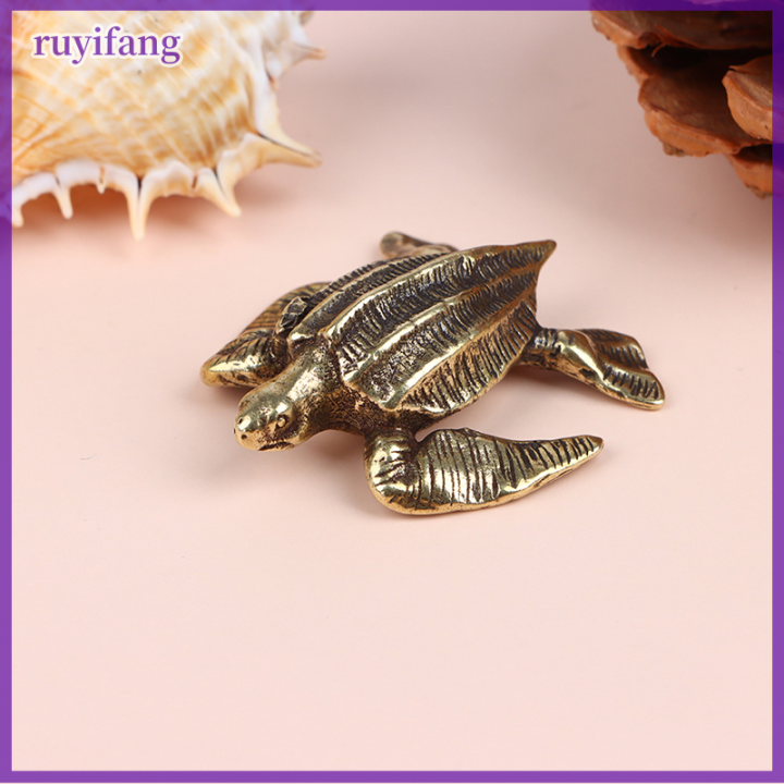 ruyifang-solid-brass-sea-turtle-figurine-ชาขนาดเล็กสัตว์เลี้ยงงานฝีมือเดสก์ท็อปเครื่องประดับขนาดเล็ก