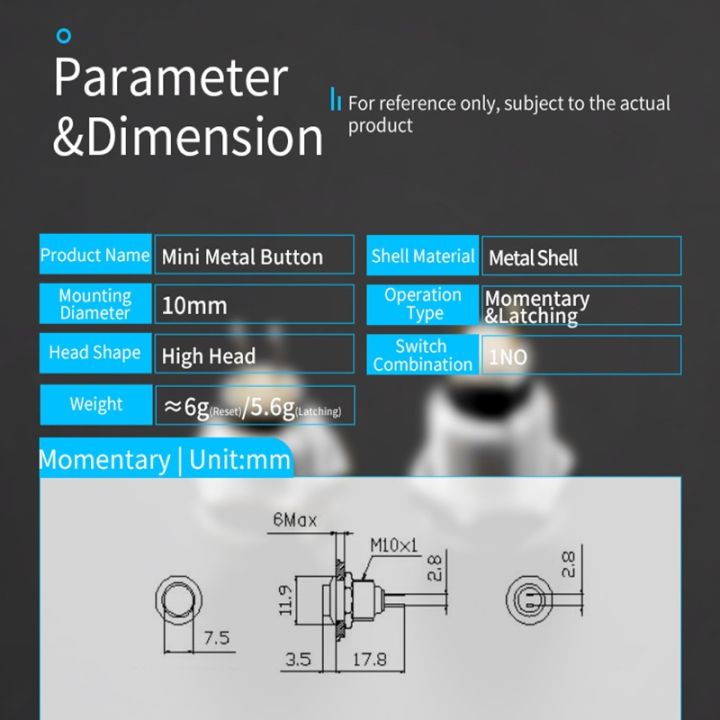 1-pcs10mm-panel-hole-mini-roundmomentary-lockingmetal-push-button-switchhigh-head-2-pinelectrical-equipment1no3a250vac