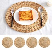 1pcs Natural Table Mat Handmade Water Hyacinth Woven Placemat Round Braided Mat Heat Resistant Hot Insulation Anti-Skidding Pad