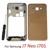 สำหรับเหมาะสำหรับ Samsung Galaxy J7 J701ใหม่ J701F J701M กรอบกลางปลอกหุ้มเคสแชสซีโทรศัพท์กับฝาหลังฝาปิดแบตเตอรี่ด้านหลังของแท้