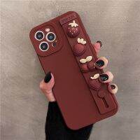 {Haojia เคสโทรศัพท์} เคสสายรัดข้อมือสีไวน์แดงสำหรับ iPhone 14 Pro Max 13 12 11 XR X XS 7 8 Plus SE 2020เคสแบบนิ่มที่เป็นซิลิโคนเหลวของแท้กันกระแทก