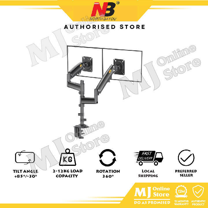 North Bayou NB H180 Gas Strut Dual TV Monitor Bracket Desk Stand With