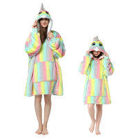 Mom and Daughter Family Matching Clothing Sets Couples Hoodies Wearable Unicorn Rainbow Blankets Sherpa Oversized Outwear