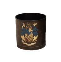 C&amp;C Home Hand Painted Chinoiserie Round Drum in Metallic Coat of Arms ของตกแต่งบ้าน ถังตั้งโชว์ ถังใส่ของ หรือถังใส่กระถางต้นไม้ เพิ่มความหรูหราให้กับบ้าน