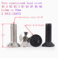 5-50ชิ้น M2 M2.5 M3 M4 M5 M8หกกลีบสแตนเลสหรือเหล็กที่มีสีดำเกรด10.9 Torx Countersunk หัวสกรูสกรู