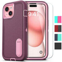 เคส iPhone 15พร้อมปกป้องหน้าจอกระจก,กันกระแทกแข็งแกร่งป้องกันขาตั้งในตัวเคสแข็งเคสโทรศัพท์ป้องกันฝุ่นสำหรับ iPhone 15 Pro Max,15 Plus,14 Pro Max,13 Pro,12,11 Pro Max,SE 2022 2020,