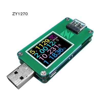 CarCool มิเตอร์วัดความต่างศักย์กระแส USB ZY1270,เครื่องวัดแรงดันไฟฟ้าโวลต์มิเตอร์แอมป์มิเตอร์ตารางสีเขียวการสื่อสาร USB2.0