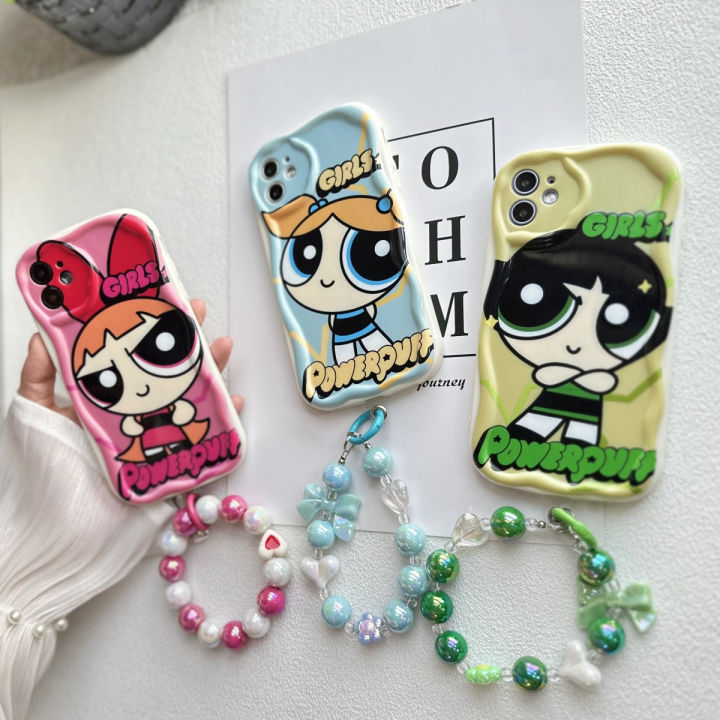 เคสสำหรับ-a57-a55-oppo-2022-a36-a96-a76เคสมือถือครีมผู้หญิง-a78-a58-a95-a93-a94-f17-pro-reno-6-5-lite-4f-5f-พวงกุญแจแบบนิ่ม-powerpuff-ขอบเวฟแว่นกันแดดมือตัวยึดตัวจับห่วงโซ่มุกน่ารักซิลิโคนฝาครอบเลนส์ก