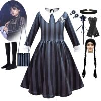 ¤▥◙ 2023 New Wednesday Addams Cosplay Girl Costume Vestidos Kids Party Dresses Children Carnival For 3 12 Years