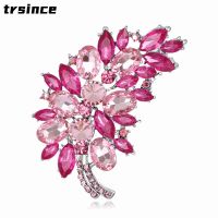 New Multi color Crystal Feather Brooch Fashion Pink Bauhinia Brooches Collar Pin Hand Bouquet Accessories