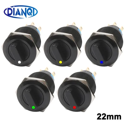 22mm Waterproof LED Dot Push Button Switch Selector Rotate 24V 12V SPDT DPDT Car Buttons Oxidized Black Alumina Illuminated