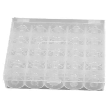 25Pcs Empty Bobbins Sewing Machine Spools Clear Plastic with Case