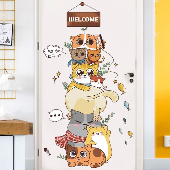 24-home-accessories-nordic-การ์ตูน-naughty-cat-pyramid-สติ๊กเกอร์ติดผนังเด็ก39-s-room-wall-ตกแต่ง-self-adhesive-ภาพวาดตกแต่งห้อง-aesthetic