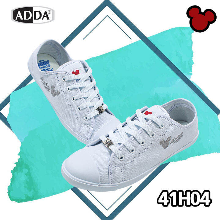 adda-รองเท้าผ้าใบ-รองเท้าพละ-รองเท้านักเรียน-สีขาว-ลายมิกกี้เม้าส์-mickey-adda-41h04-ของแท้-รองเท้าพละแบบมีเชือกผูก