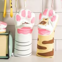 Non slip Kitchen Gloves Cartoon 3D Cat Paws Oven Mitts Long Cotton Baking Insulation Gloves For Oven Microwave Kitchen Utensils