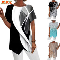 JOJOZ เสื้อยืดผู้หญิงขนาดใหญ่พิเศษเสื้อสวมหัวทรงหลวมลำลองพิมพ์ลายเรขาคณิตฤดูร้อนแขนสั้นเสื้อดีไซน์ใหม่