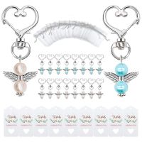 80 Sets Pearl Angel with Heart-Shape Keychain Wedding Favor Set,Include Angel Pearl Keychains,Organza Gift Bags and More