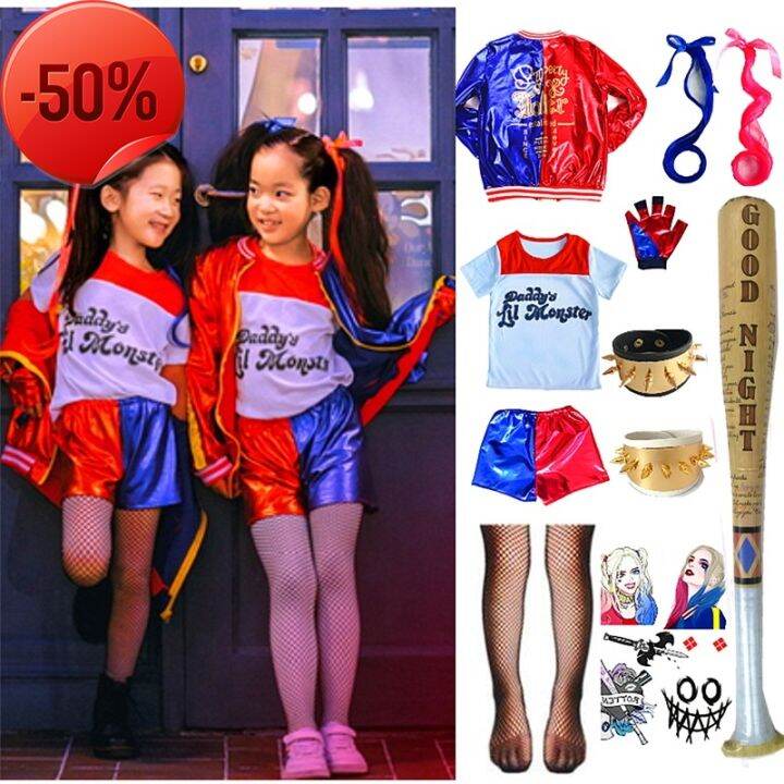 Girls Harley Quinn Cosplay Costumes Suicide Squad Monster Kids Jacket 